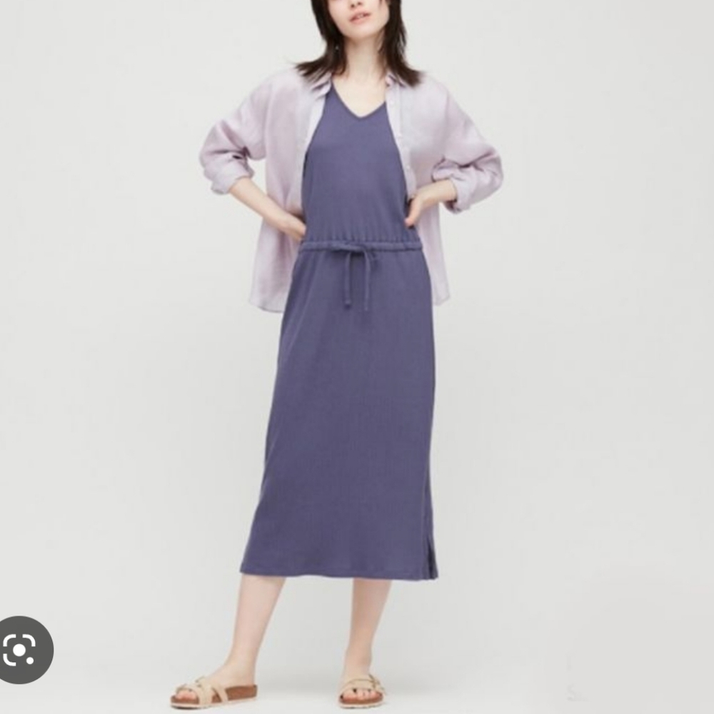 NWT BLUE Uniqlo Pointelle Sleeveless Dress